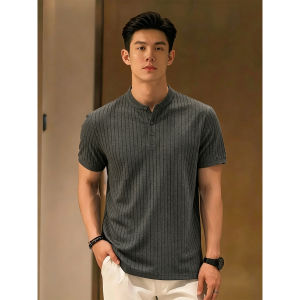 ZHUOCAN | Light Maturity Style Piquant Henry Collar Ice Silk Knitted Polo Shirt for Men