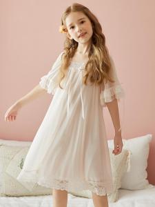 Princess Style Short Sleeve Sleepwear for Girls Spring Summer Home Clothes Lace Mesh Childrens Home Skirt Style