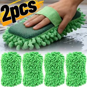 2 cái Găng tay rửa xe hơi microfiber viền cho xe ô tô mút xốp rửa mặt chăm sóc rửa chi tiết bàn chải pad đa chức năng Phụ Kiện Dụng cụ vệ sinh