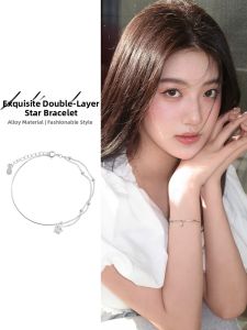 Silver Double Layer Star Bracelet Womens Fashion Jewelry Stackable Luxury Sensation Elegant Quality Arm Accessory