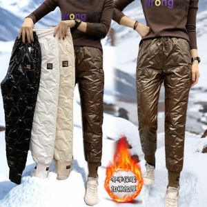Winter Thickened Warm Cotton Pants Womens Outdoor Wear 2023 New Design Elastic High Waist Cuffed Casual Pants