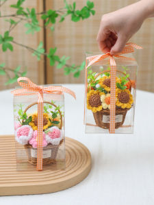 Hand Knitted Sunflower Rose Flower Basket Creative Premium Gift Box Bouquet for Girlfriend Best Friend Ceremony Sense