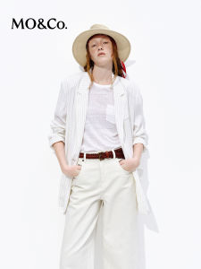 MO&Co. | New Stripe Cotton Linen Blended Lightweight Shoulder Padded Suit