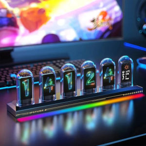 RGB Glow Tube Clock DIY LED Electronic Nightlights Silent Table lamp Digital Watch Decoration for Home Desktop Decoration