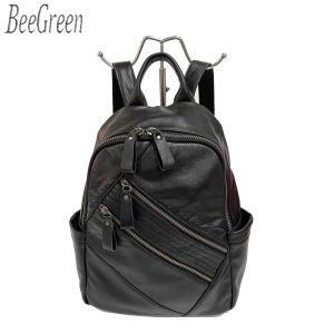 BeeGreen กระเป๋าเป้หนังแท้สีดำคลาสสิกสำหรับผู้หญิงกระเป๋าเป้สะพายหลังสำหรับผู้หญิงแล็ปท็อปขนาด14นิ้วกระเป๋านักเรียนขนาดใหญ่หญิงกระเป๋าสะพายเดินทางสีดำคลาสสิก