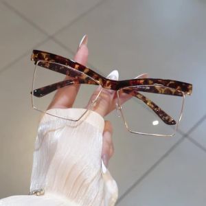 cabecade | Women Half Rim Cat Eye Blue Light Blocking Eyeglasses Tortoise Decor Clear Lens Eyewear Geometric Frame Fashion Glasses