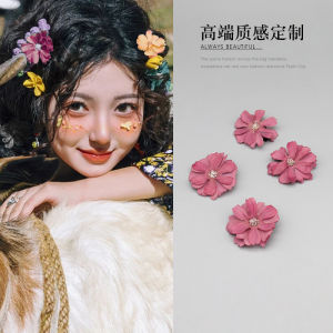 Mori Girl Fabric Flower Barrettes Pastoral Ethnic Style Headdress Flower Shredded Hair Side Clip Emulational Flower Photo Headdress Female