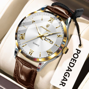 POEDAGAR Original Luxury Wristwatch For Men Waterproof Luminous Date Week Leather Man Watch Simple Business Quartz Mens Watches