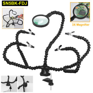 Toolour Helping Hands Soldering Tool Third Hands Solder Flexible Arms with 3X Magnifying Glass Clamping Base Welding PCB Holder