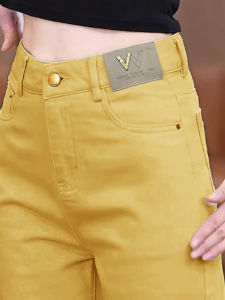 Quần Jeans Denim Ống Rộng Cạp Cao Màu Vàng Cho Nữ Quần Thường Ngày Dáng Rộng Thẳng Mùa Hè Quần Ống Rộng Ôm Dáng Cảm Giác Rơi