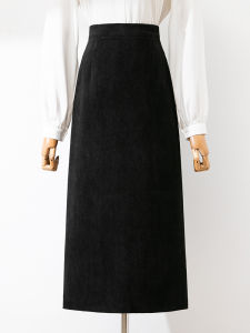 กระโปรงยาวทรงเอผ้าคอร์ดูรอยเอวสูงสำหรับผู้หญิง ฤดูใบไม้ร่วง/ฤดูหนาว กระโปรงทรงเอเข้ารูป สไตล์เกาหลี ยาวปานกลาง ทรงตรง