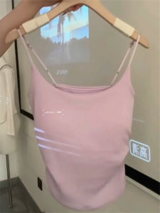 เสื้อกั๊กสายเดี่ยวสีม่วงสำหรับผู้หญิง ทรงเข้ารูป สไตล์หวาน แขนกุด ทรงเข้ารูป ผ้าฝ้ายผสม ฤดูร้อน 2024 เสื้อชั้นในแบบมีโครง