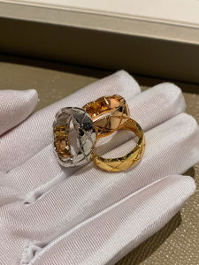 CAFFTI | Chic Rosy Golden Silver Layering Ring Finger Checkerboard Design Ring