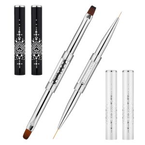 1/2Pcs Nail Art Brush Set Dual-Ended Oval & Flat Gel Nail Art Brushes Builder Gel Rhinestone Handle for Nail Salon Home DIY