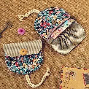 Cute Girls Car Key Case Fabric Pulling Rope Type Large Capacity Change Key Bag Access Card Holder Buggy Bag