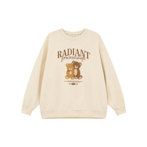 Bear Letter Print Fleece Casual Hoodie Spring Simple Design