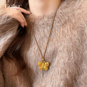 Elegant Long Butterfly Sand Gold Enamel Flower Silk Necklace Womens Fashion Jewelry Sweater Chain Accessory Korean Style