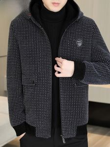 HENGYUANXIANG | Hengyuanxiang Mens Hooded Jacket Autumn Winter New Casual High-end Mid-aged Fleece Lined Thickened Woolen Coat Youthful Urban Fashion