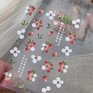 1Pcs 5D Red White Blocking Peach Blossom Nail Stickers Bronzing Flower Self-Adhesive Nails Art Decals for Chinese Style Manicure