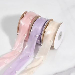Ruộng Băng Hình Đuôi Cá 5 Thước Rộng 45cm Đính Ngọc Trai Voan Hoa Dâm Bụt Cầu Vồng Chất Liệu Polyester Dùng Trang Trí Bánh Nguyên Liệu Làm Thủ Công
