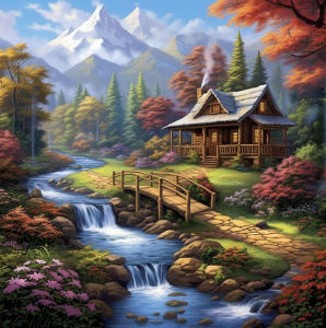 HUACAN Cross Stitch Suits House Landscape Embroidery Nature Waterfall Nature 11Ct Picture Printed Canvas Diy For Home Decor