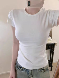 Áo Thun Cotton Tay Ngắn Ôm Vừa Vặn Cổ Tròn Thời Trang Công Sở Cho Nữ Mùa Thu 2025 Áo Thun Cotton Phong Cách Hàn Quốc
