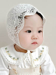 Princess Style Baby Girl Hat Lace Design Spring Summer Autumn Newborn Cap Wide Brim Outdoor round Top Fashionable Infant Headwear