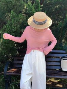 Áo Thun Tay Dài Màu Hồng Mùa Hè Cho Nữ Áo Khoác Ngoài Mỏng Che Nắng Dáng Rộng Cổ Tròn Dài Thường