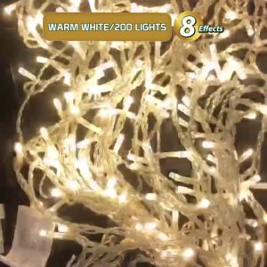 Electriq l Firefly Solar Curtain Christmas Lights Warm White 8-effects 400-200 Lights