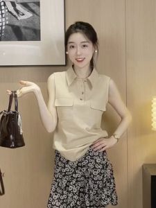 Oajer Flagship Store Womens Vintage Hong Kong Style Polo Collar Sleeveless Shirt Commute Regular Fit Other Material 100%