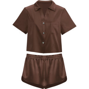 Silk Sleepwear Women Summer Silk Loose Short Style Thin Home Clothes Set with Short Sleeve Shorts for Casual Home Use