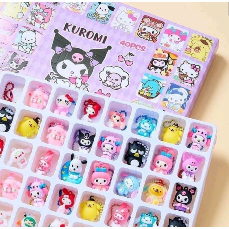 40 Holes Sanrio Blind Box Melody Kuromi Cinnamon Dog Figure Cute Doll Ornament Keychain Hanging Pendant Surprise Toys Box