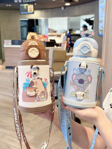 ขวดน้ำสแตนเลสแบบพกพาหุ้มฉนวนพร้อมหลอดดูดสำหรับเด็กนักเรียน แก้วน้ำแบบใช้ได้สองแบบ ขนาด น่ารัก การ์ตูน ดีไซน์ สำหรับเด็กชายและเด็กหญิง