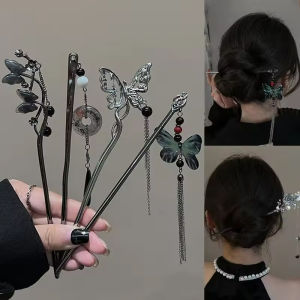 2025 New Chinese Style Butterfly Flower Tassel Hair Stick for Women Vintage Metal Hanfu Chopstick Hair Sticks Hair Accessories