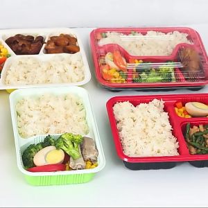 25Pcs Red Bento Box with Lids 1/2/3/4/5 Grid Partition Takeaway Packaging Box 10Pcs