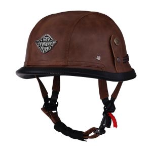 คลาสสิกสไตล์เยอรมันหนังผู้หญิงและผู้ชายครึ่งหน้าหมวกกันน็อครถจักรยานยนต์ทองแดงแว่นตา Capacete De Moto Masculino DOT K9