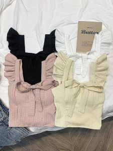 French Ruffle Short Crop Top Womens Summer Inner Wear Outerwear Sweet Spicy Milk Fufu Mini Halter Vest Small Strapless