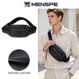 MENSPE Mens Chest Bag Genuine Leather Waist Bag Fashion Sports Bag Large Capacity Casual Bag Outdoor Fitness Bag Travel Bag Business Bag