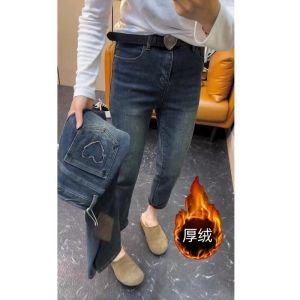 High Waist Slim Fit Pencil Jeans Womens Bootcut Design Elastic Cotton Denim Pants Casual Style Blue Color Winter Wear