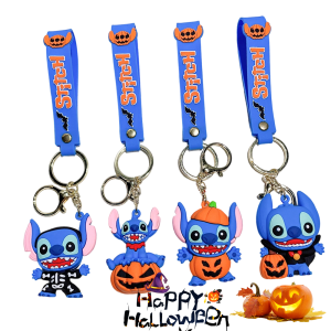 Halloween Stitch Keychain Skeleton & Pumpkin Stitch PVC Figure Keychain Disney Stitch Key Ring for Bag Charm Cosplay Gift