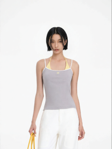 CALLED BACK | Color Block Slim Faux Two-Piece Halter Top