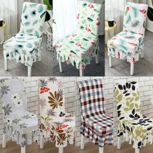 Printed Skirt Chair Cover Universal Dining Chair Cover Elastic Anti-Dirty Seat Protector Home Decor