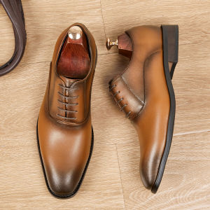 Business Oxford Shoes for Men Casual Wedding Shoes Lace-Up Formal Shoes Leather Shoes Comfortable Breathable Low Heel