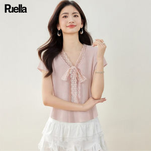 puella | Lace Ruffle V-neck Slimming Short Sleeve Tee