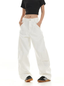 American Retro Cleanfit Pleated Arc Straight Leg Jeans Loose Wide Leg Casual Floor Length Pants for Men And Women