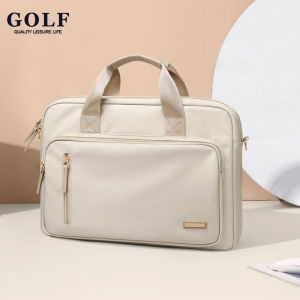 กระเป๋ากอล์ฟแล็ปท็อปของผู้หญิงกระเป๋าคอมพิวตอร์กันน้ำ15นิ้วน้ำหนักเบาไนลอนกระเป๋าสะพายไหล่กระเป๋าถือแบบบางพกพาได้สไตล์ใหม่สีทึบแล็ปท็อปกระเป๋าใส่คอมพิวเตอร์การเดินทางธุรกิจ