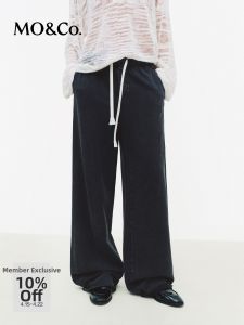 MO&Co. | Spring Washed Gray Cotton Drawstring Straight-leg Casual Pants