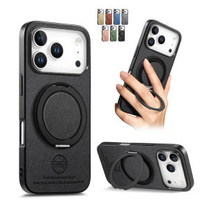 Fabric Leather Phone Case for iPhone 17 Pro Max /16 /15 /14 360° Rotatable Magnetic Ring Stand Shock‑Proof Protective Cover Handmade Texture Anti‑Slip
