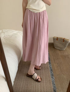 กระโปรงยาวผ้าลินินผสมลินินและเส้นใยเซลลูโลสระบายอากาศได้ดีสำหรับผู้หญิงในฤดูร้อน 2025 กระโปรงทรงเอเอวสูงสไตล์เกาหลี