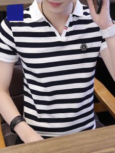 ROMON | เสื้อยืดคอโปโลผู้ชายฤดูร้อนบางๆ ไหมน้ำแข็งทรงสลิมฟิต แขนสั้น ปกติ ลำลอง ครึ่งแขน ผ้าฝ้ายผสมโพลีเอสเตอร์